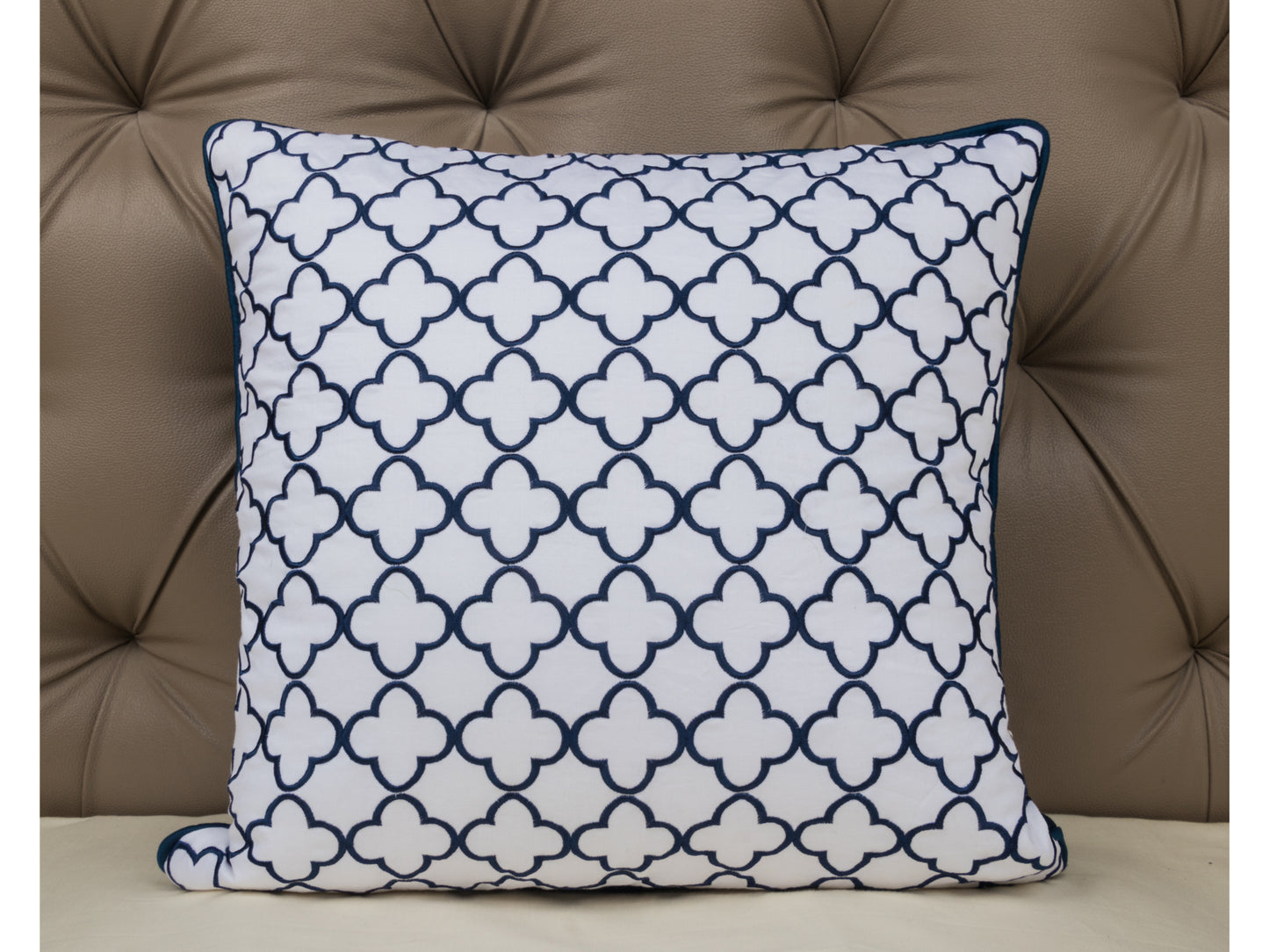 EMBROIDERY WORK CUSION COVER (WHITE/BLUE, 1 PCS) - Bedding Bliss