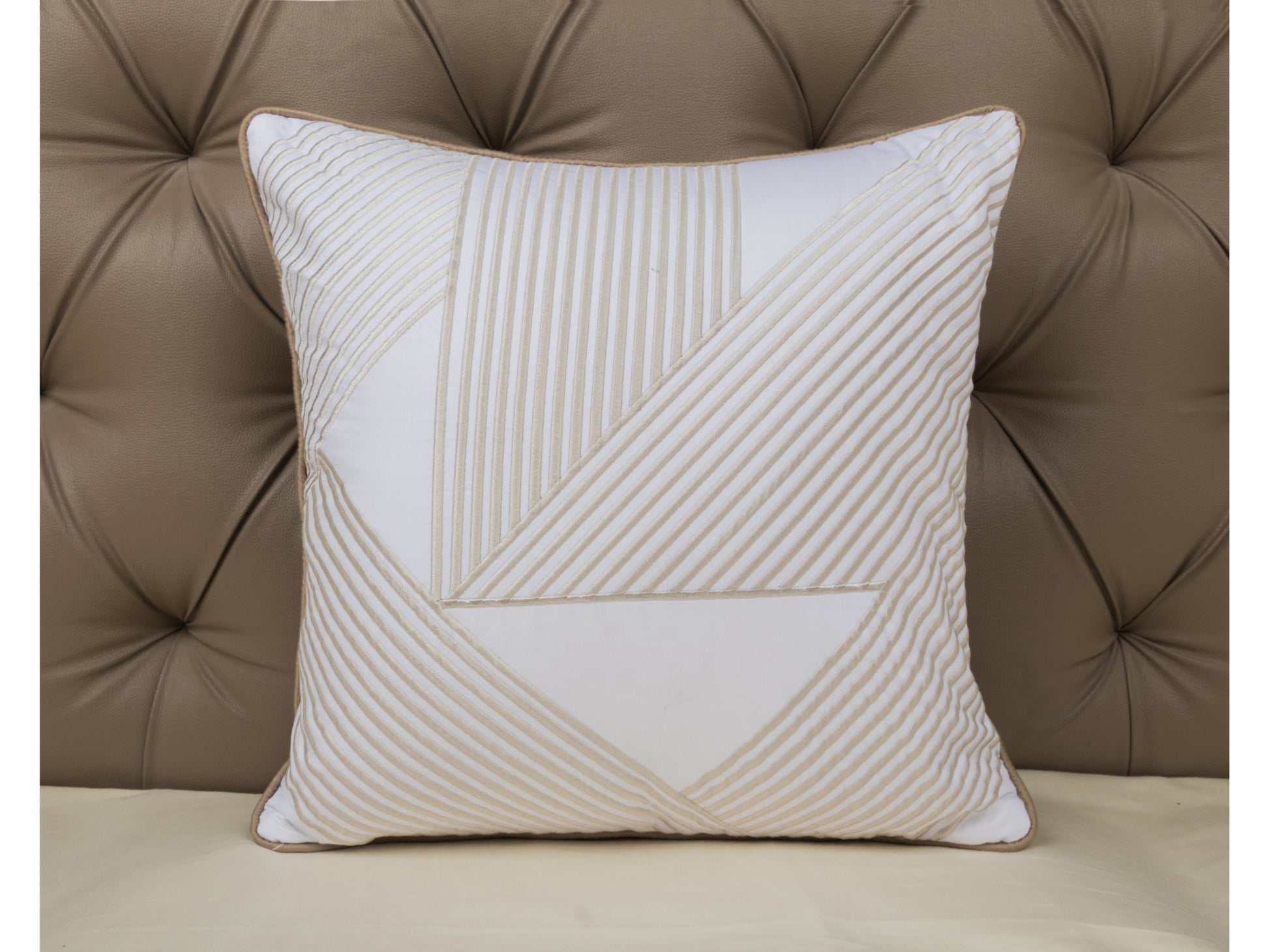 EMBROIDERY WORK CUSION COVER (WHITE/LIGHT BROWN, 1 PCS) - Bedding Bliss