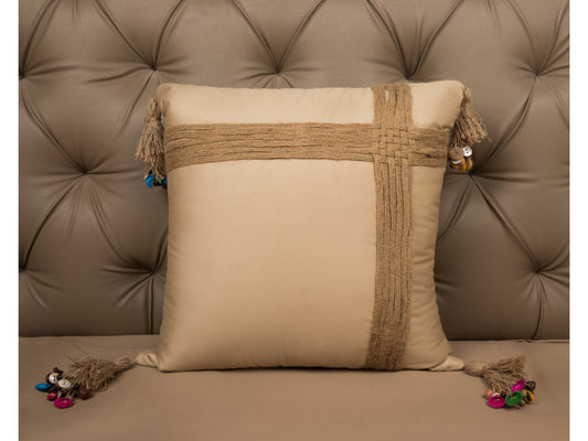 JUTE & COTTON WORK CUSION COVER (LIGHT BROWN, 1 PCS) - Bedding Bliss