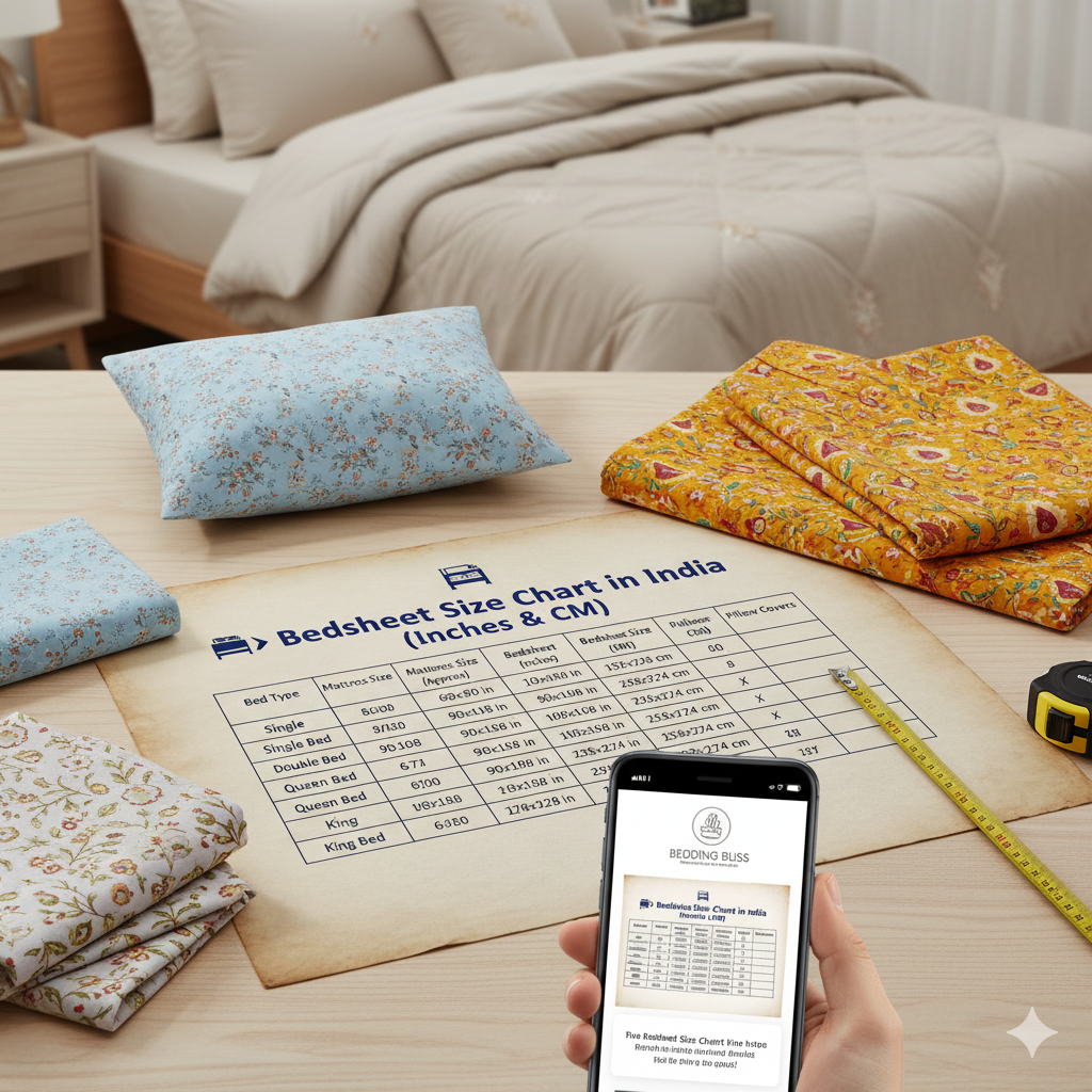 Bedsheet Size Chart India – Single, Double, Queen & King Size Guide