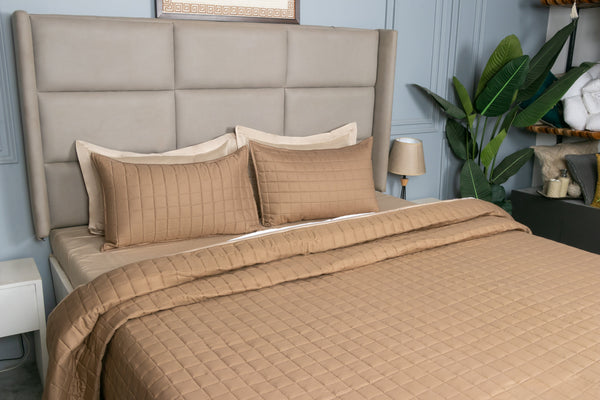 Taupe Matrix-Quilted Calm (3 Pcs) | Bedding Bliss