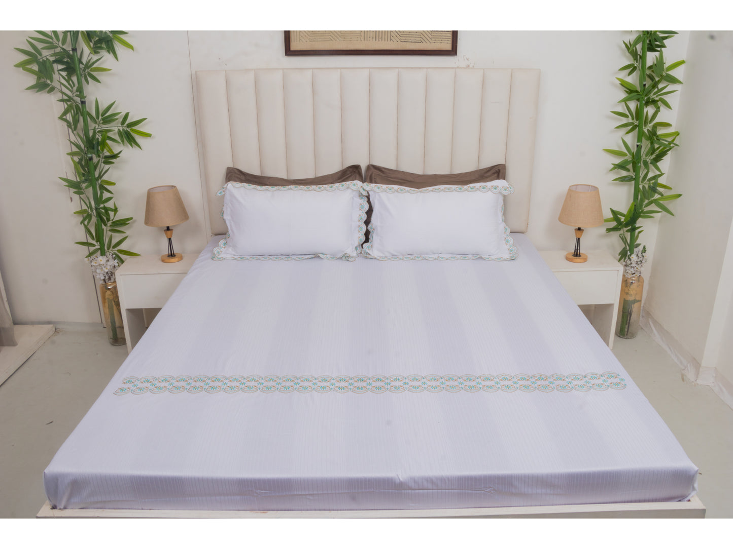 EMBROIDERY BEDSHEET 100% COTTON (3PCS, WHITE 2)