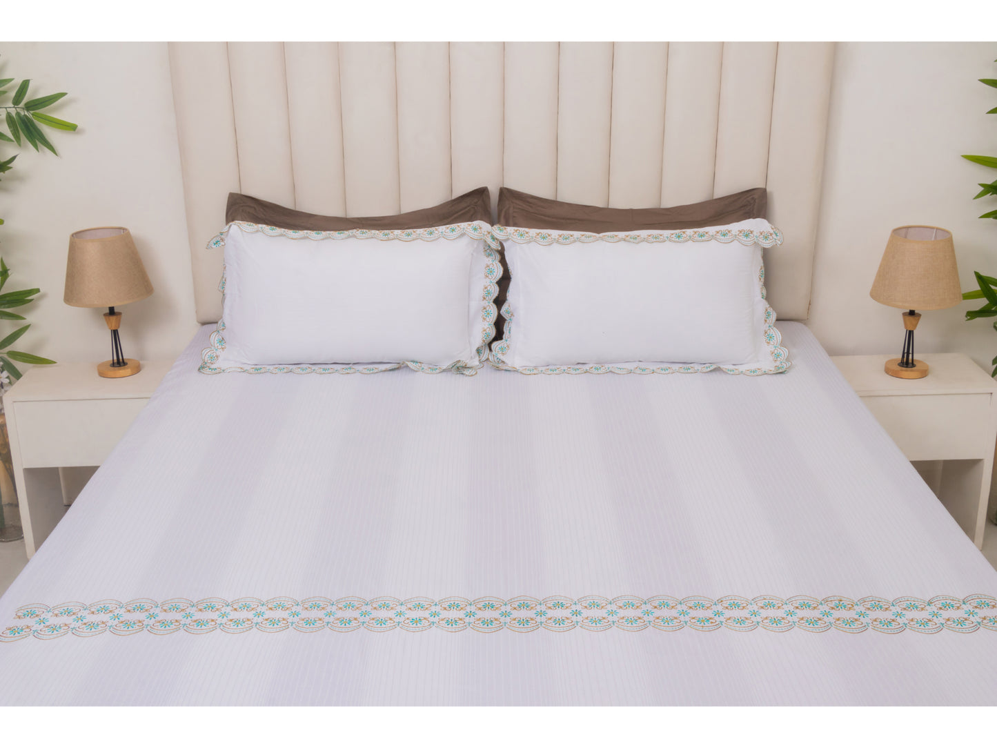 EMBROIDERY BEDSHEET 100% COTTON (3PCS, WHITE 2)