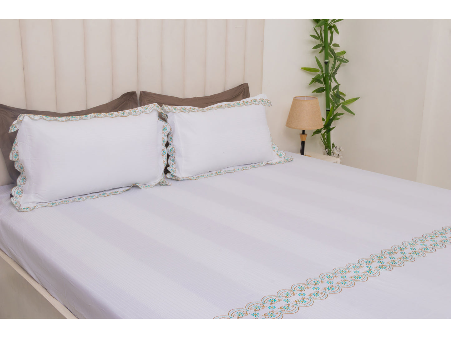 EMBROIDERY BEDSHEET 100% COTTON (3PCS, WHITE 2)