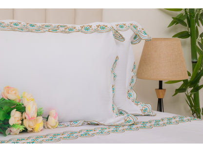 EMBROIDERY BEDSHEET 100% COTTON (3PCS, WHITE 2)