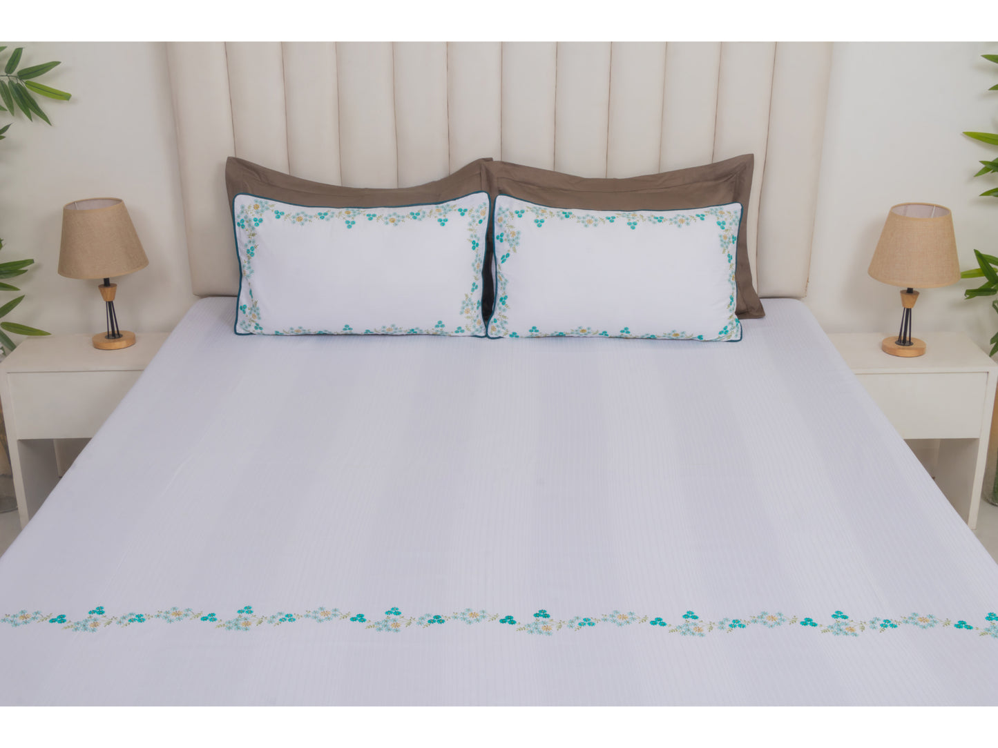 EMBROIDERY BEDSHEET 100% COTTON (3PCS, WHITE)