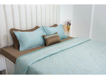 EMBROIDERY BEDDING SET 100% COTTON (9PCS,AQUA GREEN)