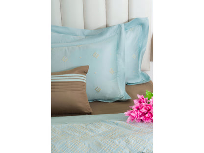 EMBROIDERY BEDDING SET 100% COTTON (9PCS,AQUA GREEN)