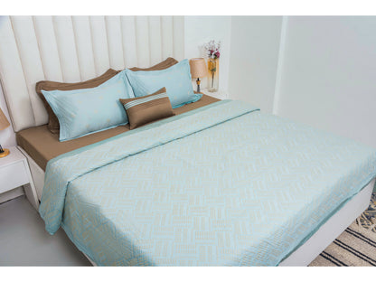 EMBROIDERY BEDDING SET 100% COTTON (9PCS,AQUA GREEN)