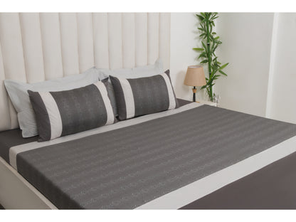 PRINTED WITH PATCH WORK 100% COTTON BEDSHEET (3PCS, CHARCOAL GREY)