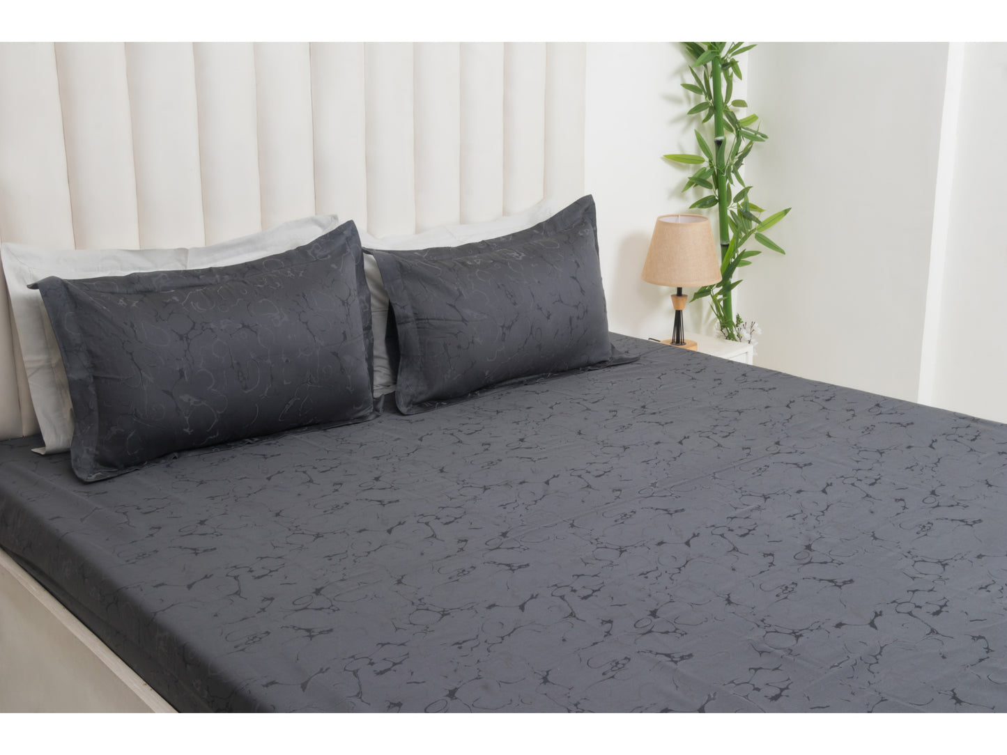 JACQUARD BEDSHEET 100% COTTON (CHARCOAL GREY, 3PCS)