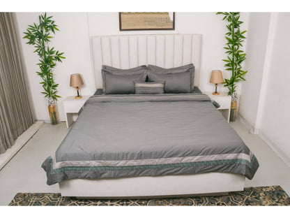 EMBROIDERY BEDDING SET 100% COTTON (9PCS,ASH GREY)