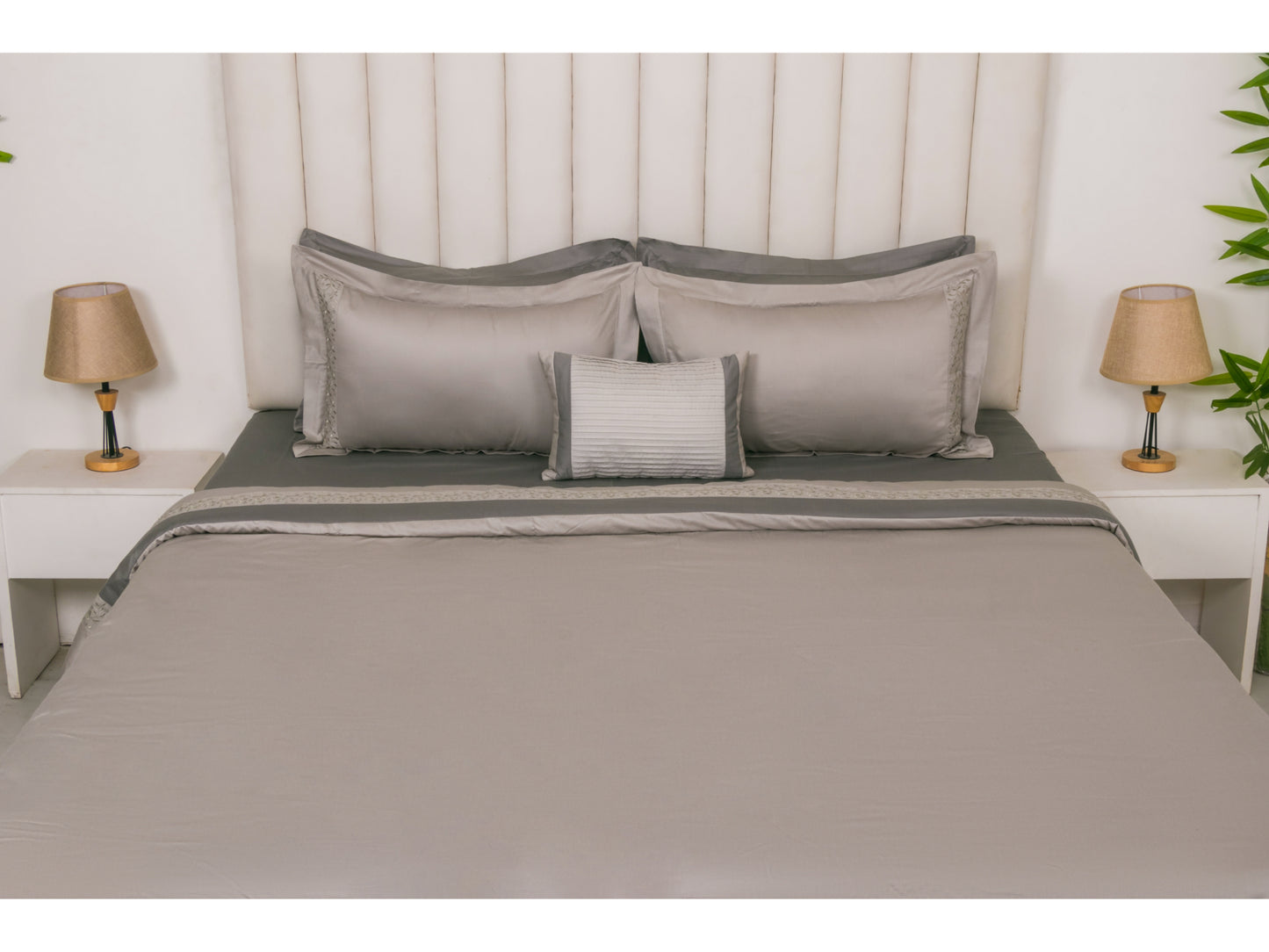 EMBROIDERY BEDDING SET 100% COTTON (9PCS,SMOKE GRAY)