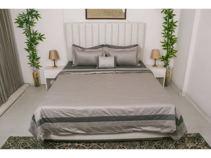 EMBROIDERY BEDDING SET 100% COTTON (9PCS,SMOKE GRAY)