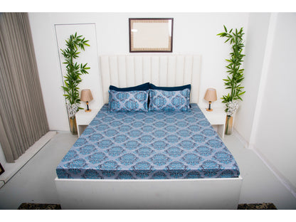 GUARANTEED  PRINTED BEDSHEET 100% COTTON (3PCS, BLUE)