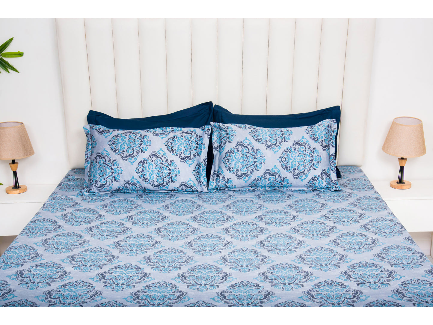 GUARANTEED  PRINTED BEDSHEET 100% COTTON (3PCS, BLUE)