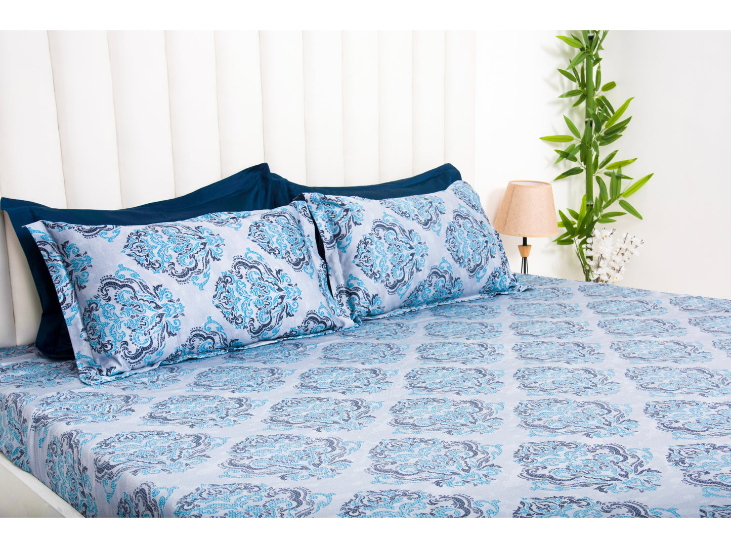 GUARANTEED  PRINTED BEDSHEET 100% COTTON (3PCS, BLUE)