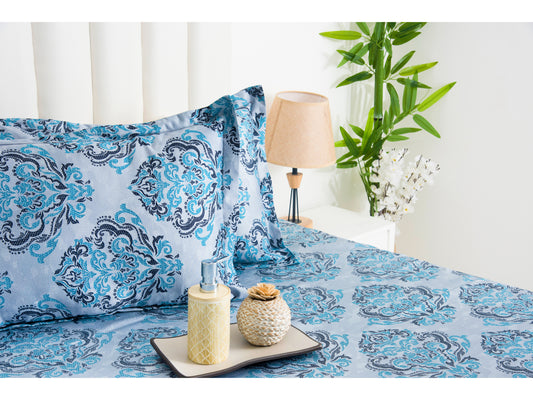 GUARANTEED  PRINTED BEDSHEET 100% COTTON (3PCS, BLUE)