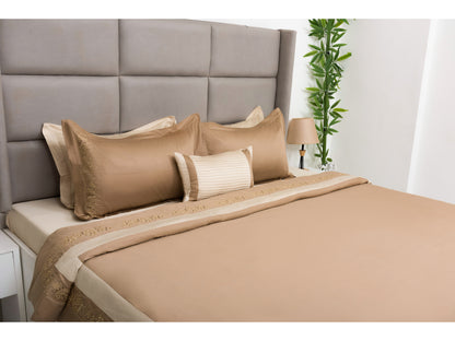 EMBROIDERY BEDDING SET 100% COTTON (9PCS,TAUPE)