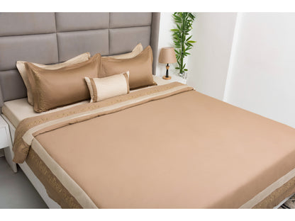 EMBROIDERY BEDDING SET 100% COTTON (9PCS,TAUPE)