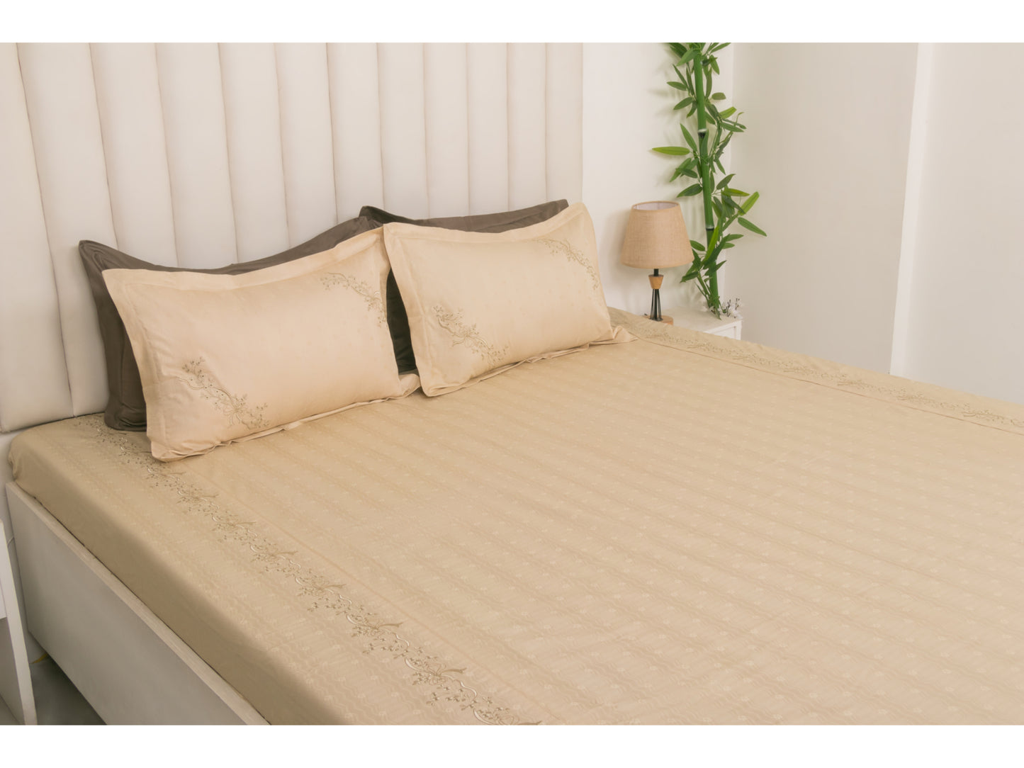 JACQUARD BEDSHEET 100% COTTON (BEIGE, 3PCS)