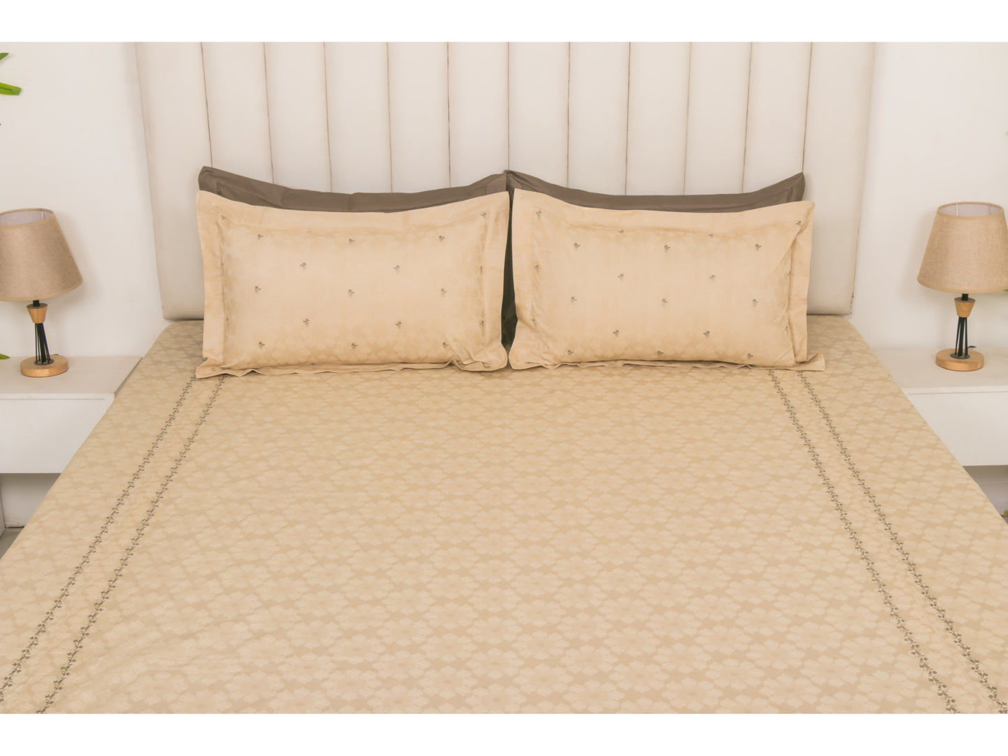 JACQUARD BEDSHEET 100% COTTON (BEIGE, 3PCS)