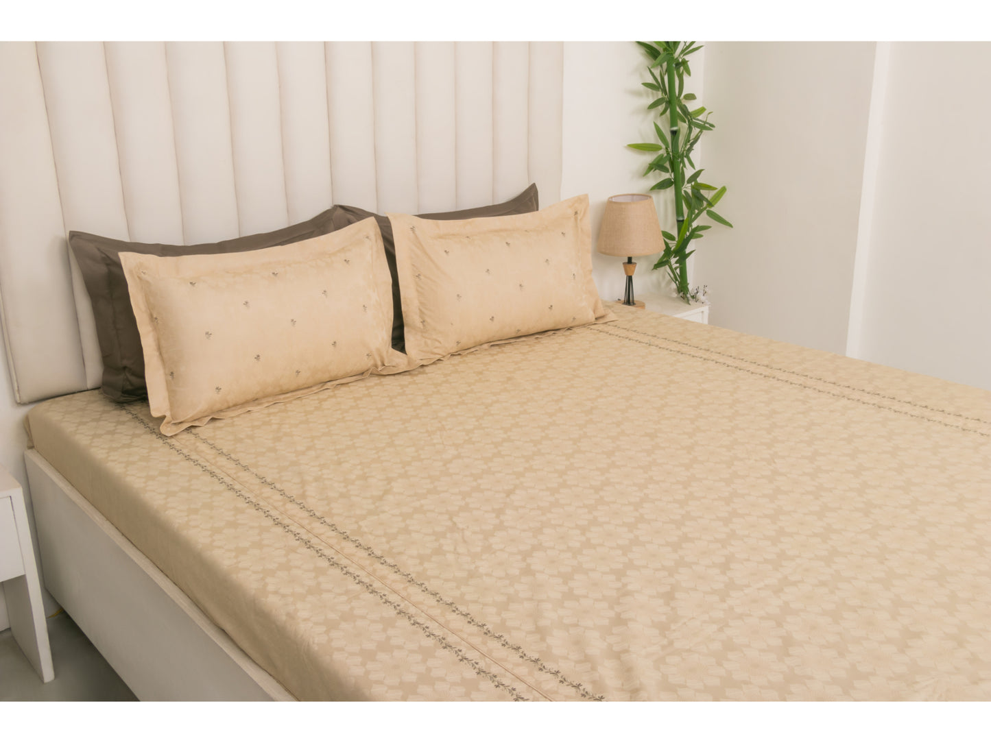 JACQUARD BEDSHEET 100% COTTON (BEIGE, 3PCS)