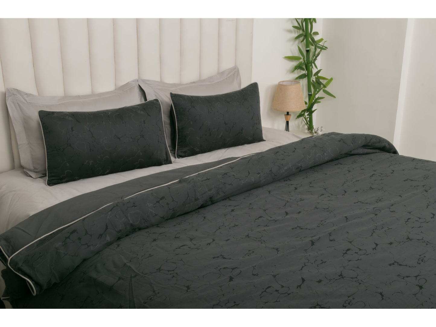 JACQUARD BEDDING SET BEDDING SET 100% COTTON (CHARCOAL GREY, 7 PCS)