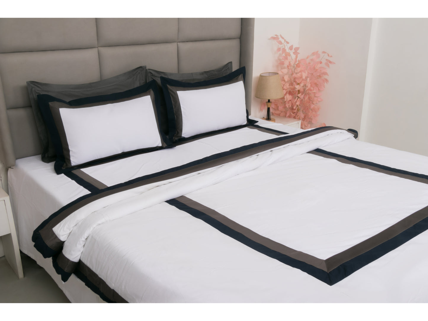 PATCH WORK BEDDING SET 100% COTTON (9 PCS, WHITE)