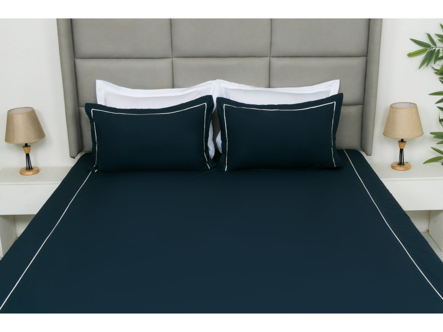 PATCH WORK BEDSHEET 100% COTTON (3 PCS, NAVY BLUE )