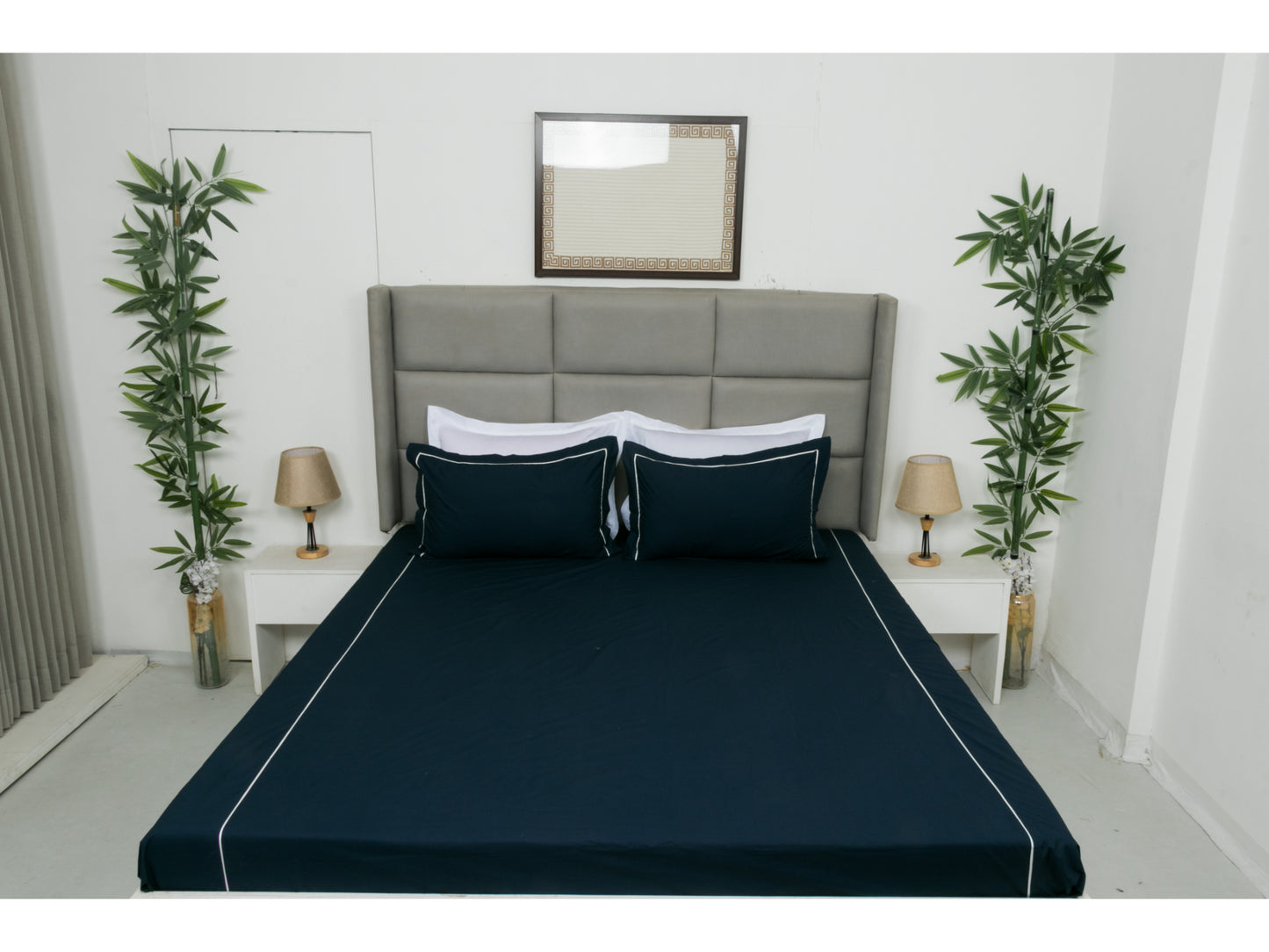 PATCH WORK BEDSHEET 100% COTTON (3 PCS, NAVY BLUE )