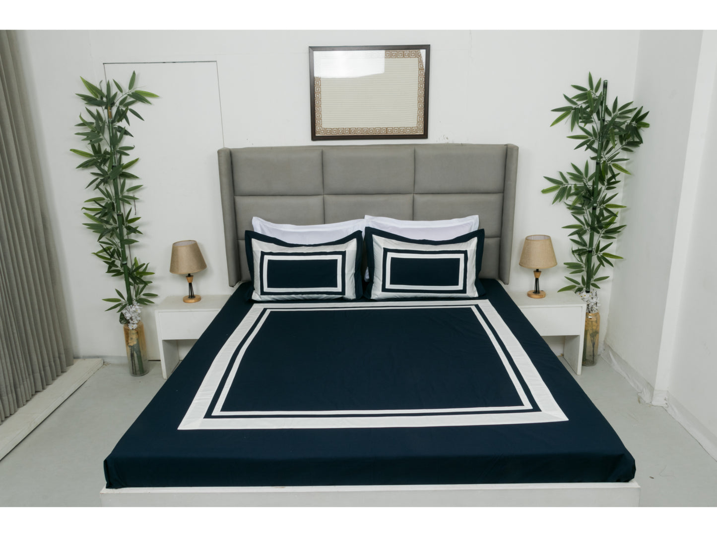 PATCH WORK BEDSHEET 100% COTTON (3 PCS, NAVY BLUE )