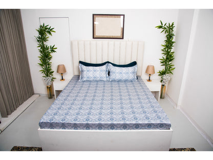 GUARANTEED  PRINTED BEDSHEET 100% COTTON (3PCS, LIGHT BLUE)