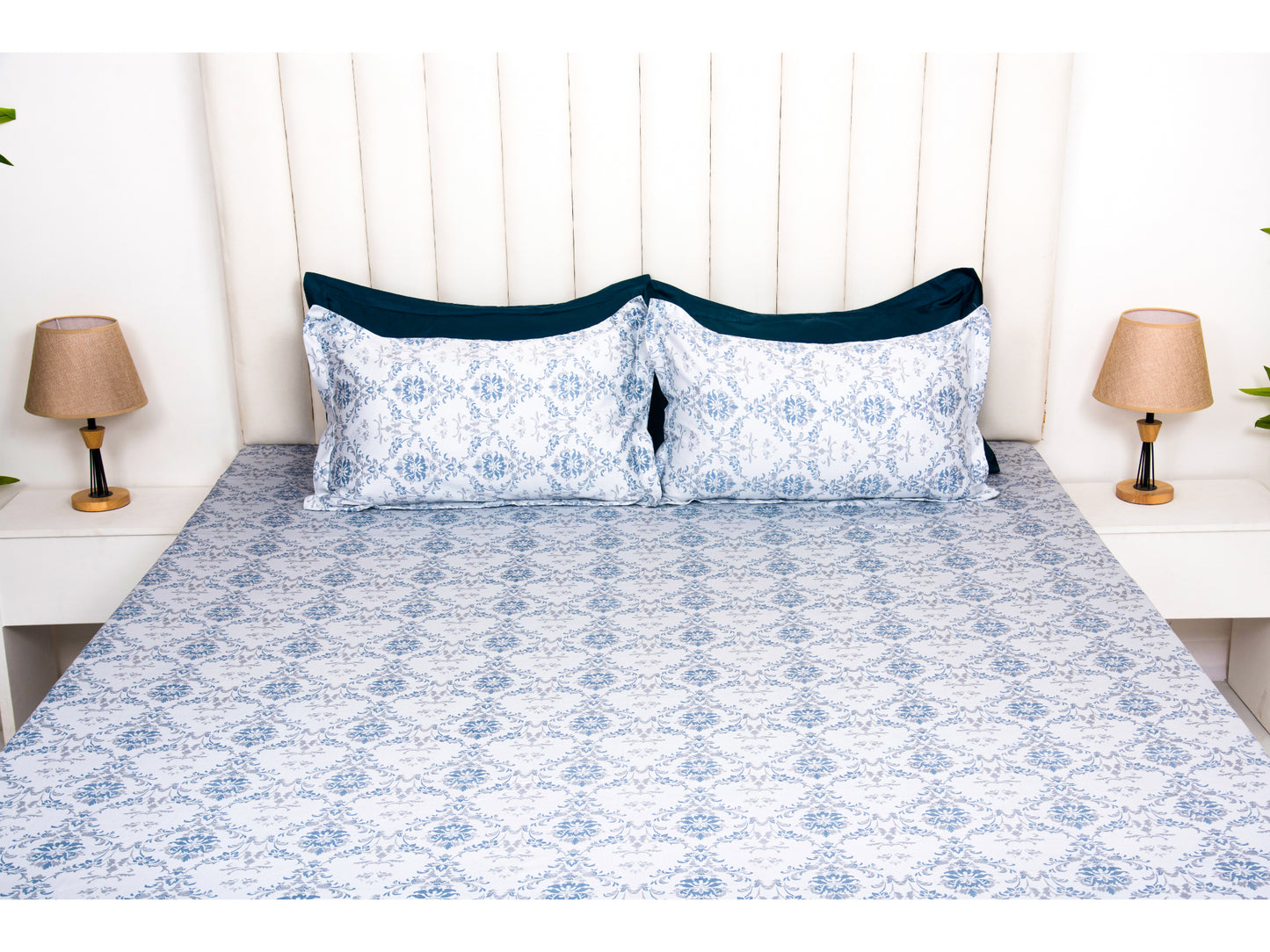 GUARANTEED  PRINTED BEDSHEET 100% COTTON (3PCS, LIGHT BLUE)