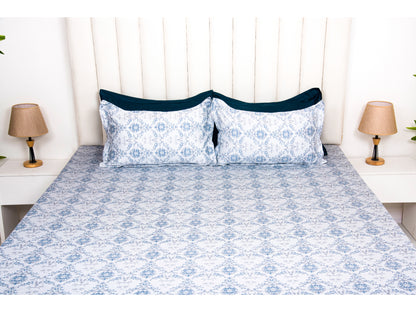 GUARANTEED  PRINTED BEDSHEET 100% COTTON (3PCS, LIGHT BLUE)