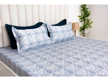 GUARANTEED  PRINTED BEDSHEET 100% COTTON (3PCS, LIGHT BLUE)