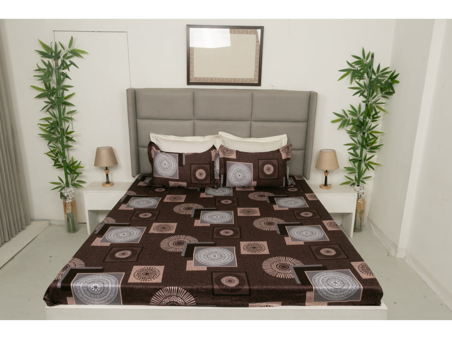 GUARANTEED  PRINTED BEDSHEET 100% COTTON (3PCS, BROWN)