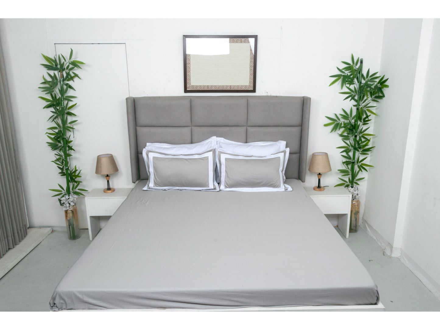 PATCH WORK BEDSHEET 100% COTTON (3 PCS, SMOKE GREY)