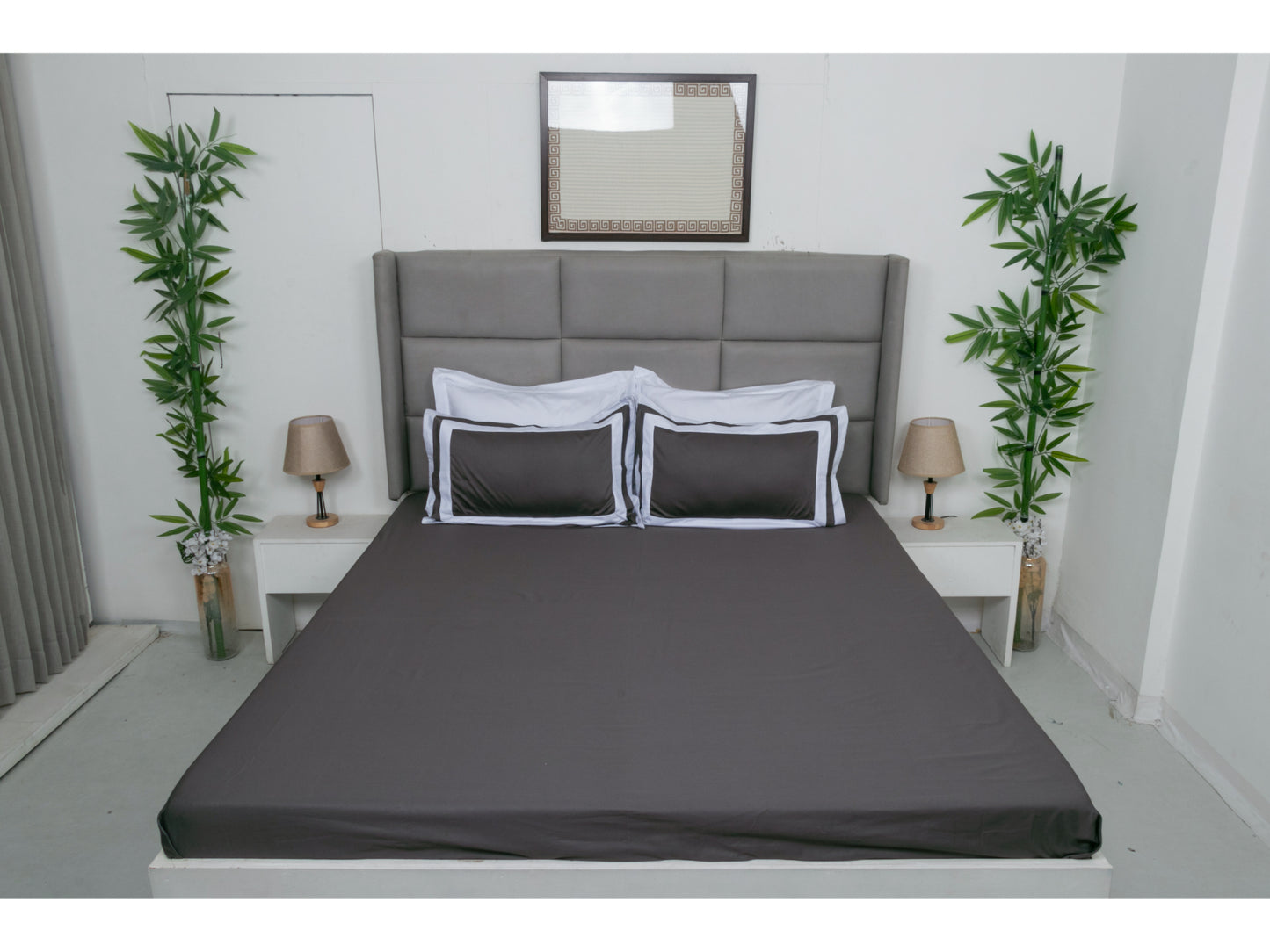 PATCH WORK BEDSHEET 100% COTTON (3 PCS, CHARCOAL GREY)