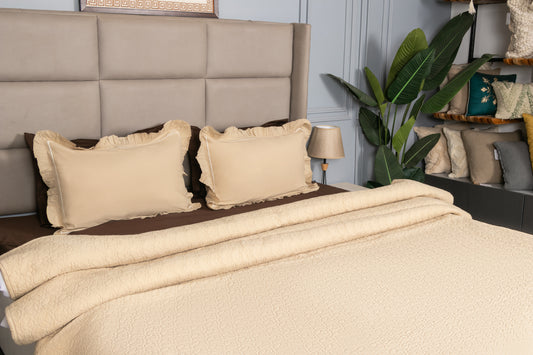 SCALLOPED LEAF QUILTED BEDSPREAD (BEIGE, 3PCS)