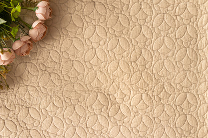 SCALLOPED LEAF QUILTED BEDSPREAD (BEIGE, 3PCS)