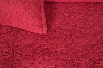 FLORAL MEDALLION QUILTED BEDSPREAD(CRANBERRY, 3PCS)
