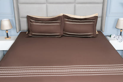 EMBROIDERY BEDSHEET 100% COTTON  (MOCHA, 3PCS)