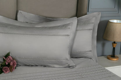 EMBROIDERY BEDSHEET 100% COTTON  (MOCHA, 3PCS)