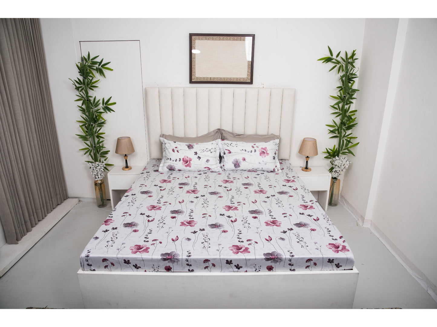 GUARANTEED  PRINTED BEDSHEET 100% COTTON (3PCS,WHITE)