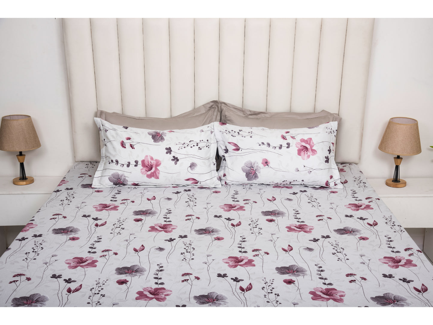 GUARANTEED  PRINTED BEDSHEET 100% COTTON (3PCS,WHITE)