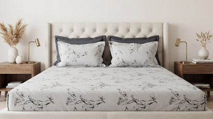 Grey Petals Printed Bedsheet (3 Pcs)