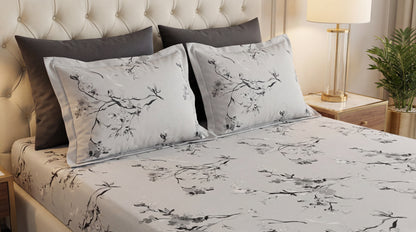 Grey Petals Printed Bedsheet (3 Pcs)