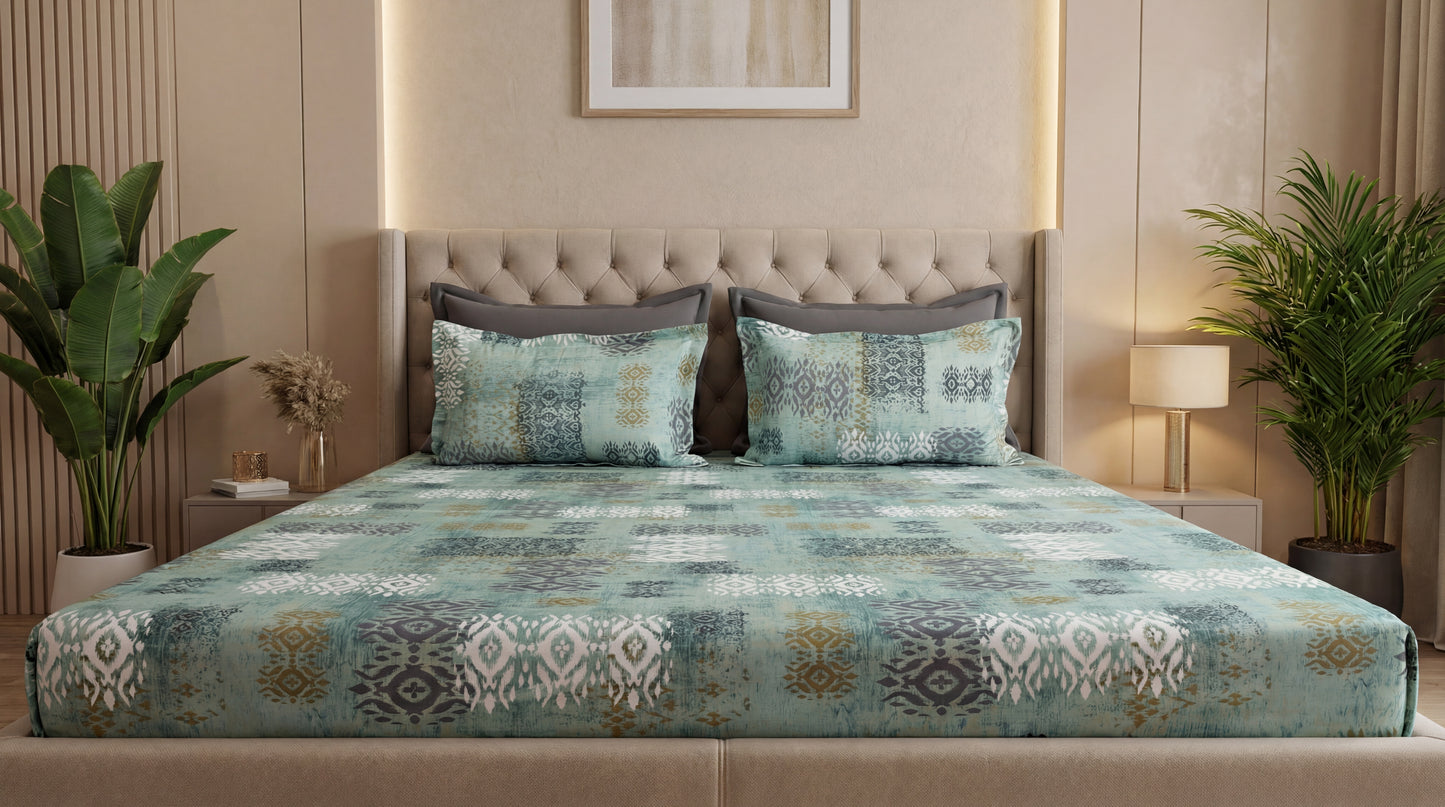 Teal Harmony Printed Bedsheet (3 Pcs)