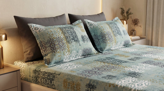 Teal Harmony Printed Bedsheet (3 Pcs)